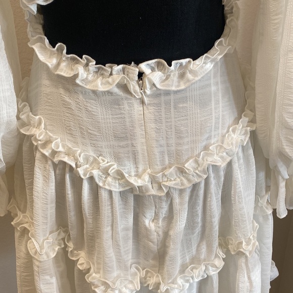 Selfie Leslie ruffle v neck white cut out long sleeve dress - Picture 10 of 14